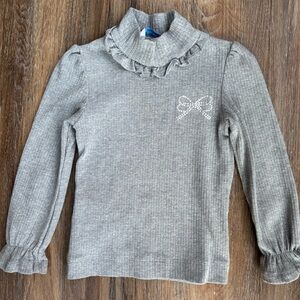 Mayoral Gray Ribbed Ruffle Turtleneck with Rhinestone Bow 2y